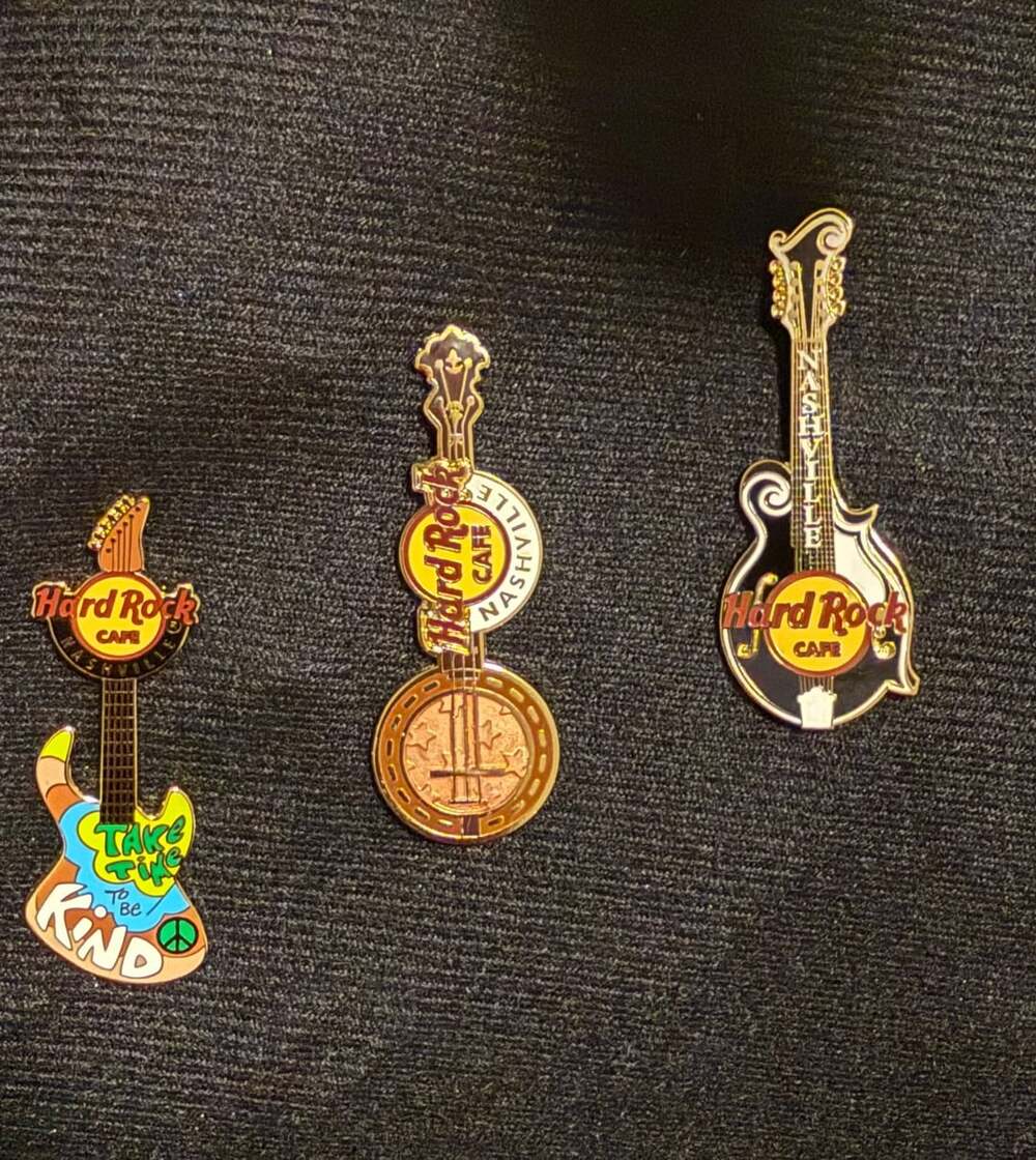 Hard Rock Cafe Nashville Guitar Enamel Pins - Set of 3
